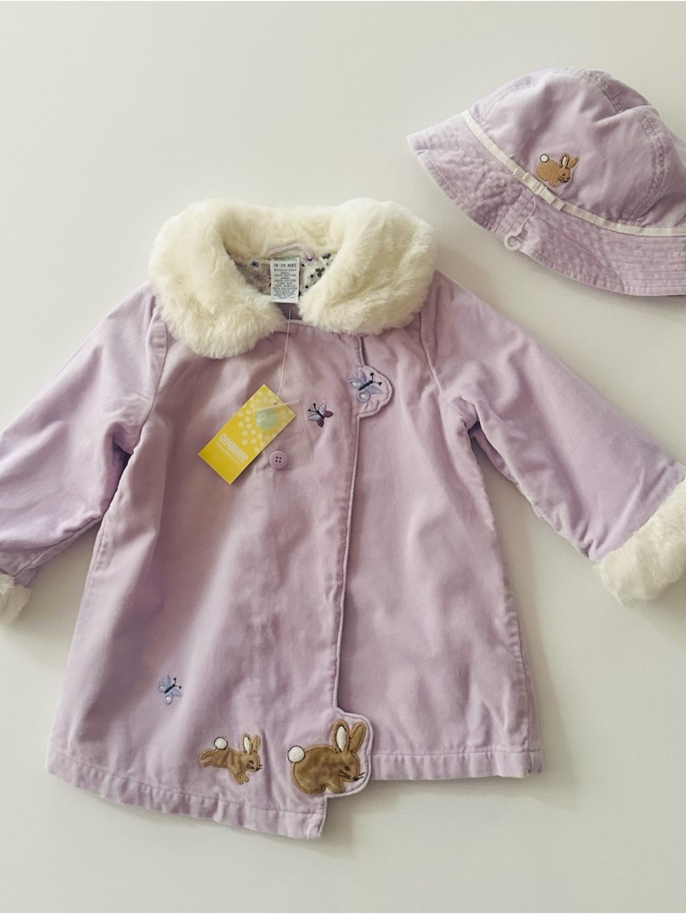 Gymboree Vintage 18-24 Months Baby Girl Lavender Faux Fur Velvet Bunny Coat Hat